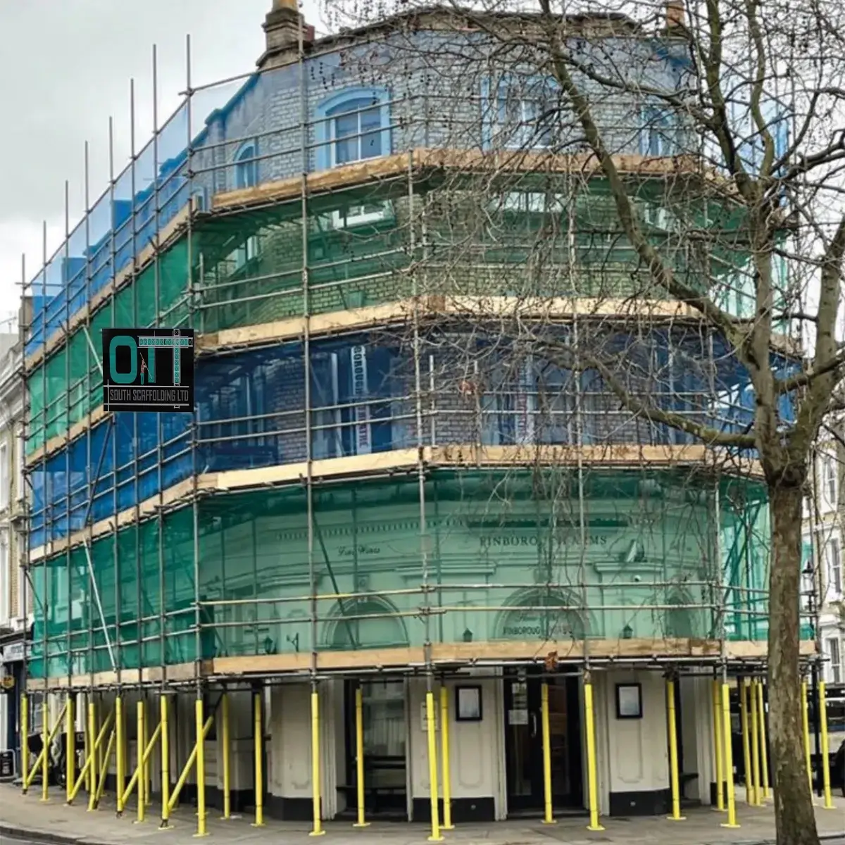 a large building with scaffolding around it